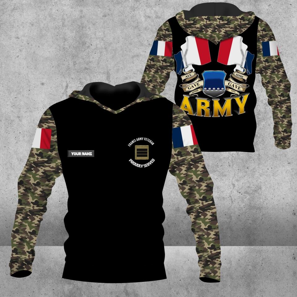 Sweat à capuche personnalisé avec nom et grade de soldat/vétéran de la France imprimé en 3D - 3101230010