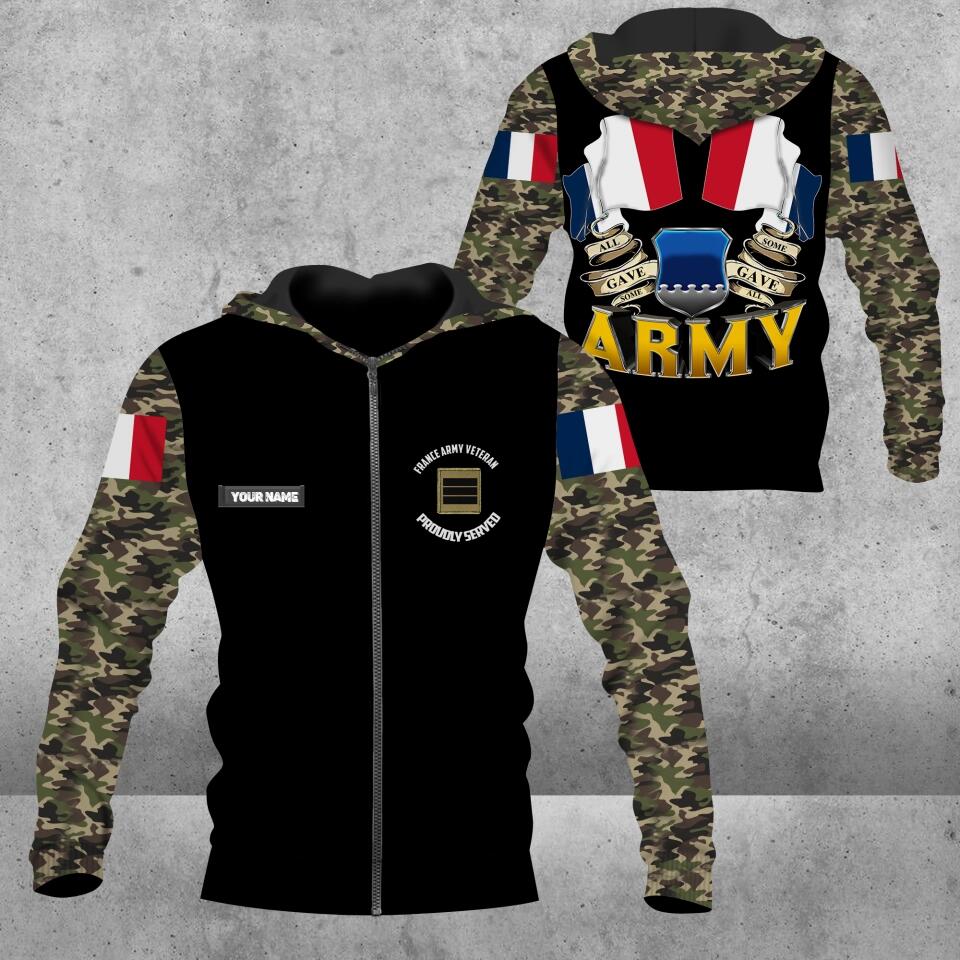 Sweat à capuche personnalisé avec nom et grade de soldat/vétéran de la France imprimé en 3D - 3101230010