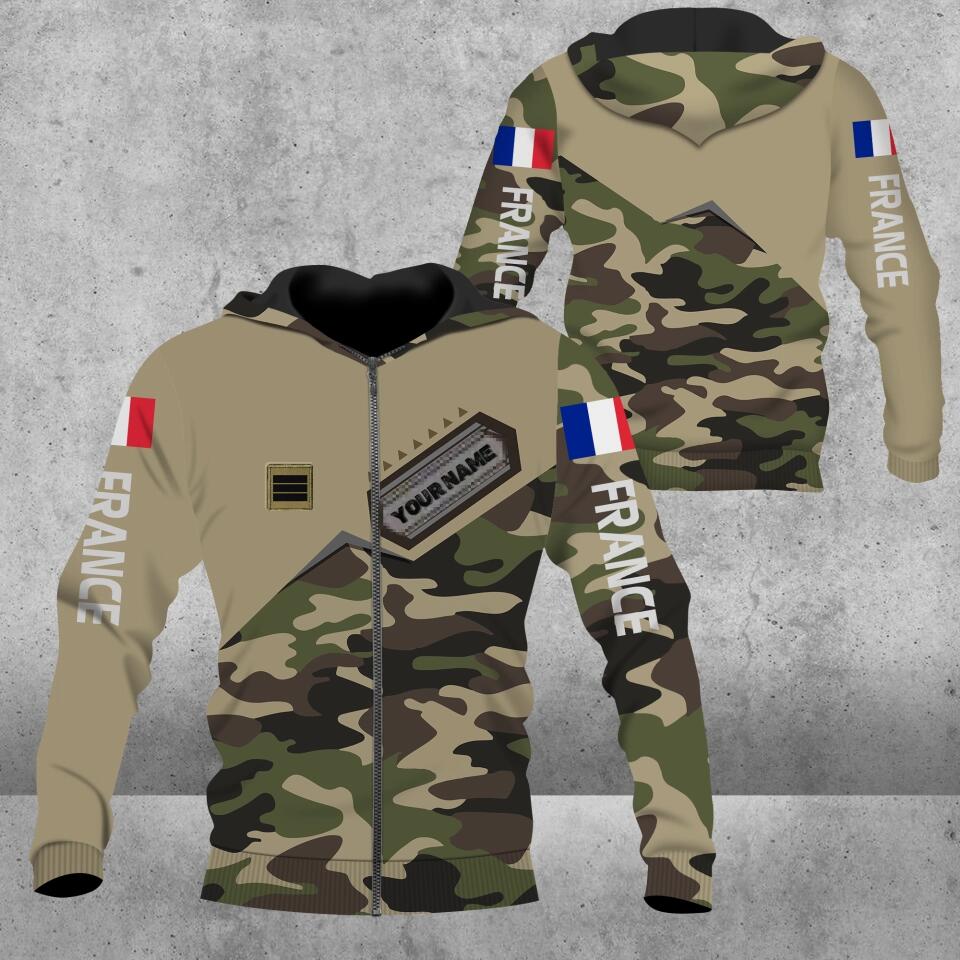 Personalisierter Kapuzenpullover mit Camouflage-Muster für französische Soldaten/Veteranen mit Namen und Rang, 3D-Druck – 1675123205