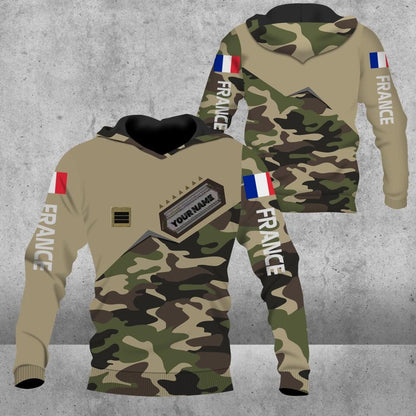 Personalized France Solider/ Veteran Camo With Name And Rank Hoodie 3D Printed - 1675123205