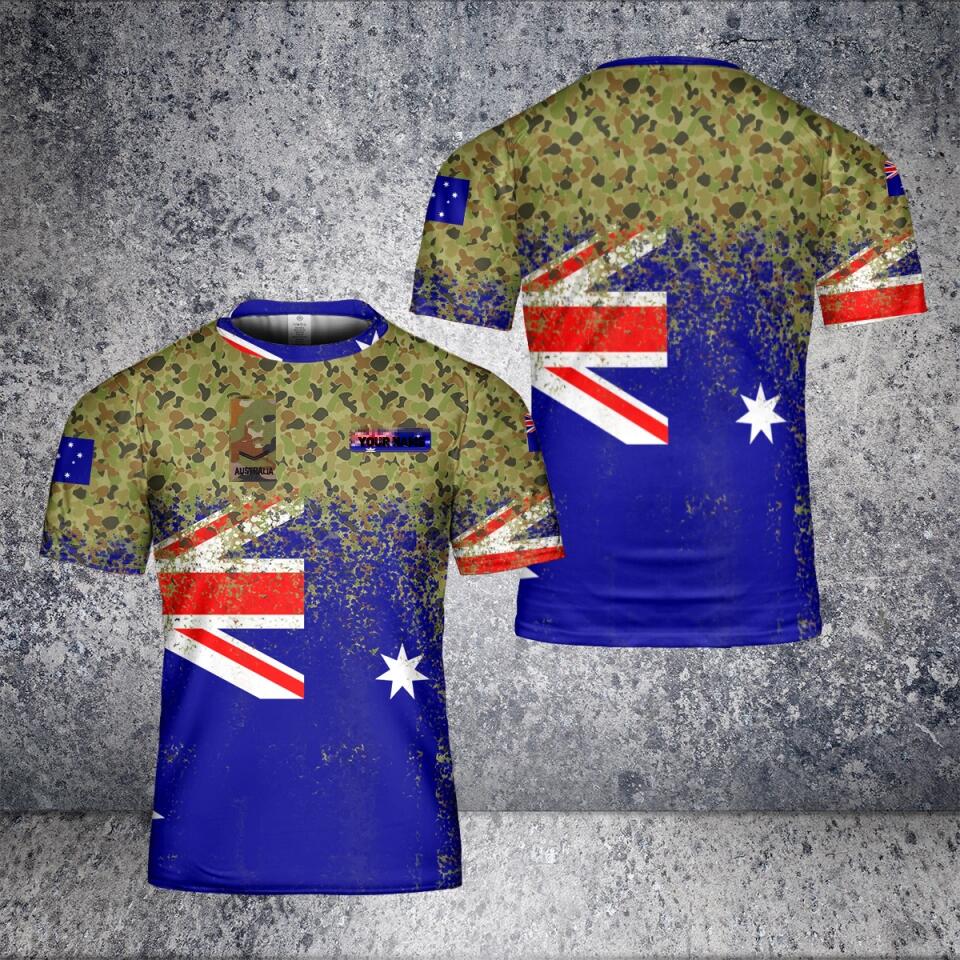 T-shirt personnalisé avec camouflage de soldat/vétéran australien avec nom et grade imprimé en 3D - 0102230006