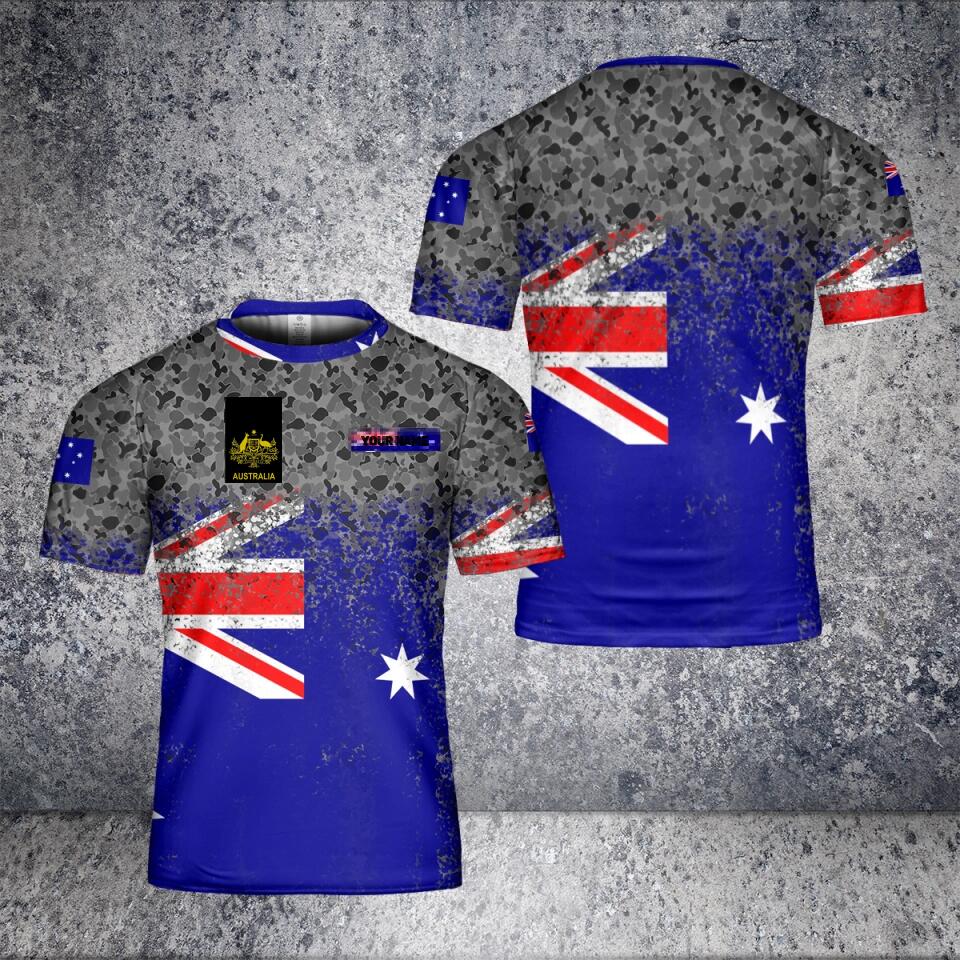 T-shirt personnalisé avec camouflage de soldat/vétéran australien avec nom et grade imprimé en 3D - 0102230006