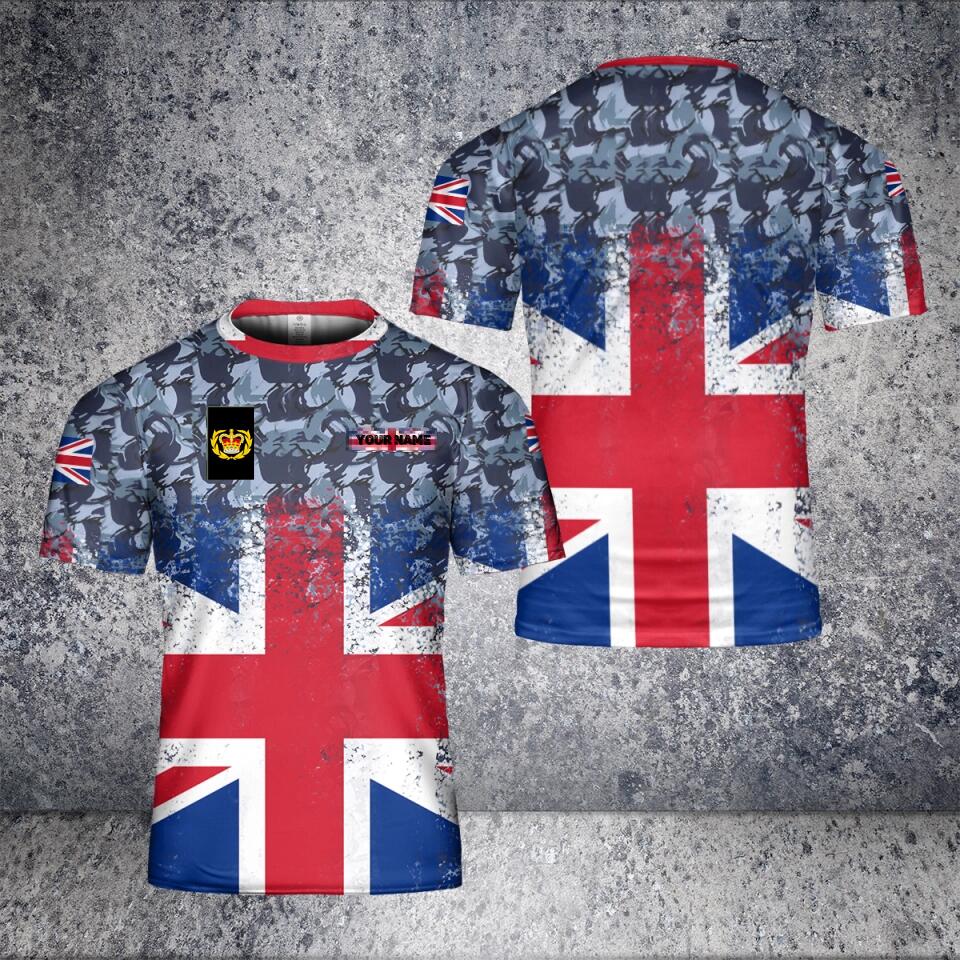 T-shirt personnalisé avec camouflage soldat/vétéran britannique avec nom et grade imprimé en 3D - 0102230006