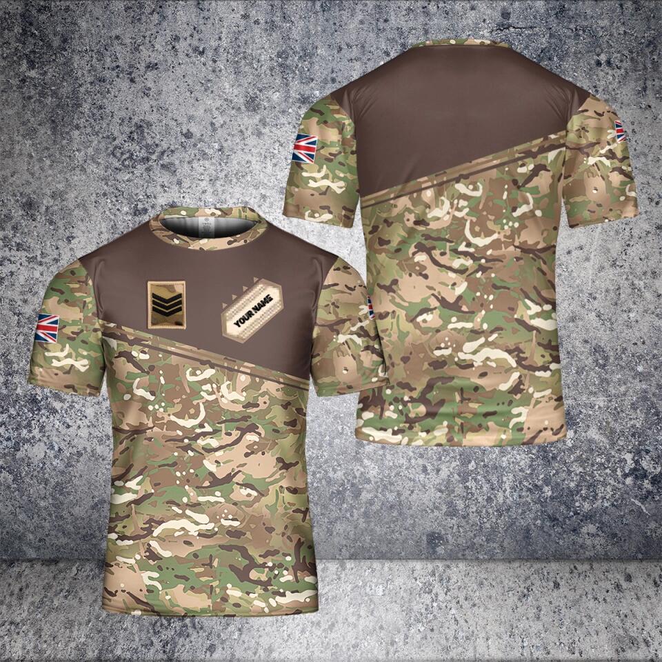 T-shirt personnalisé avec camouflage soldat/vétéran britannique avec nom et grade imprimé en 3D - 0102230004