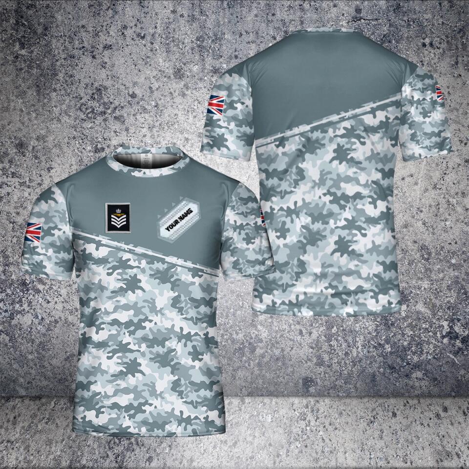 T-shirt personnalisé avec camouflage soldat/vétéran britannique avec nom et grade imprimé en 3D - 0102230004