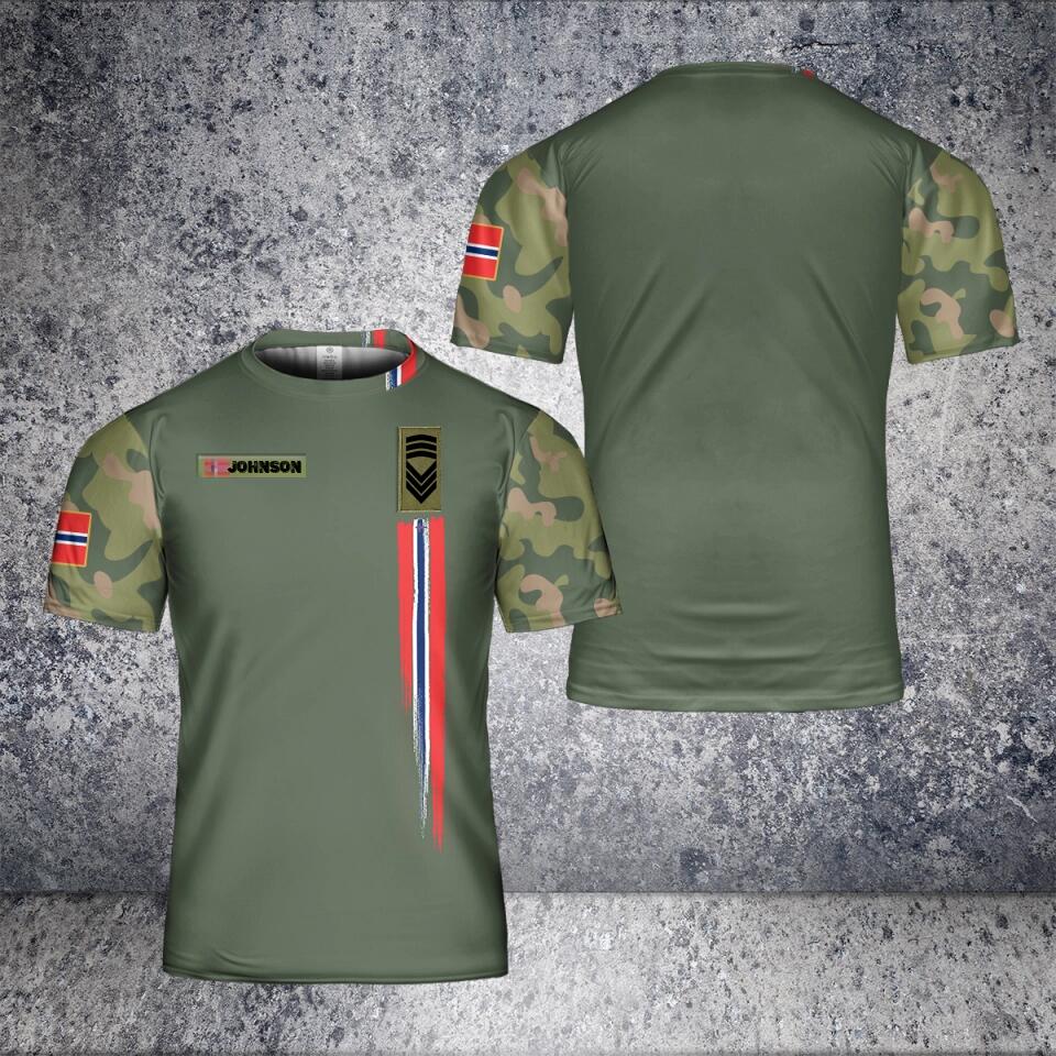 Personalisiertes T-Shirt mit Camouflage-Muster für norwegische Soldaten/Veteranen mit Namen und Rang, 3D-Druck – 1501240001