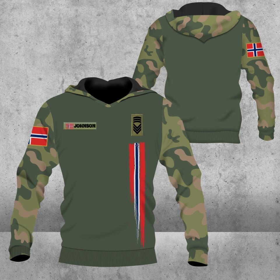 Sweat à capuche personnalisé avec camouflage de soldat/vétéran norvégien avec nom et grade imprimé en 3D - 1002230001