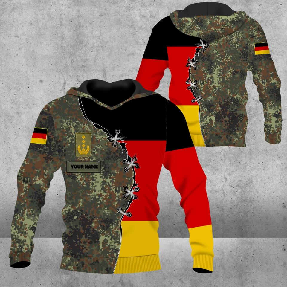 Sweat à capuche personnalisé avec camouflage soldat/vétéran allemand avec nom et grade imprimé en 3D - 3001230002