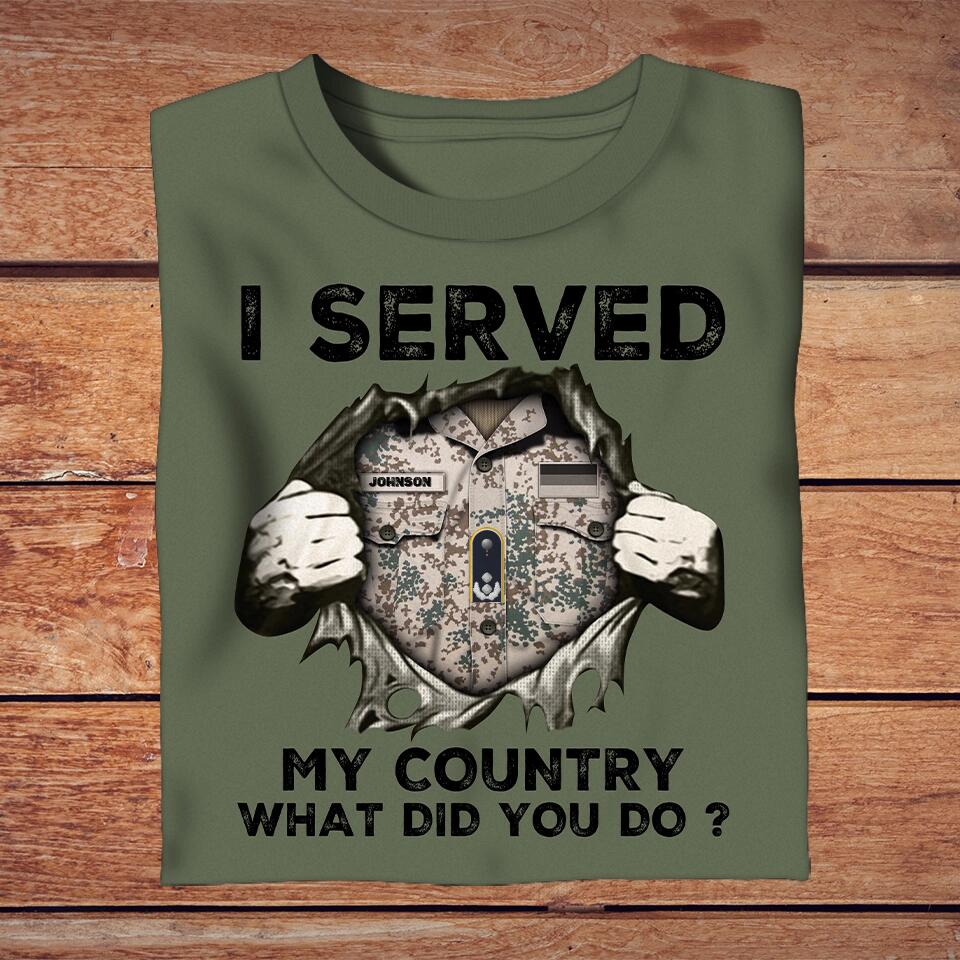 Personalized German Solider/ Veteran Camo With Name And Rank T-Shirt - I Served My Country -1502230001