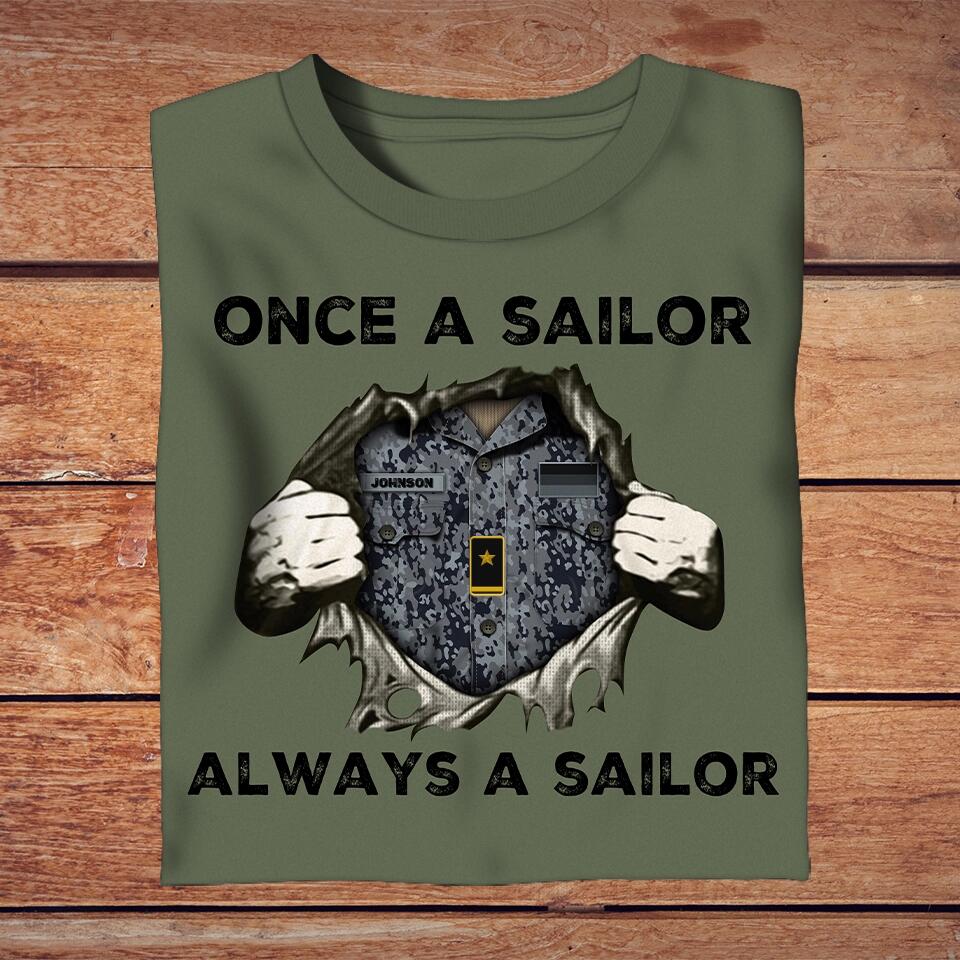 T-shirt personnalisé avec camouflage de soldat/vétéran allemand avec nom et grade - Once A Soldier Always A Soldier -1502230002