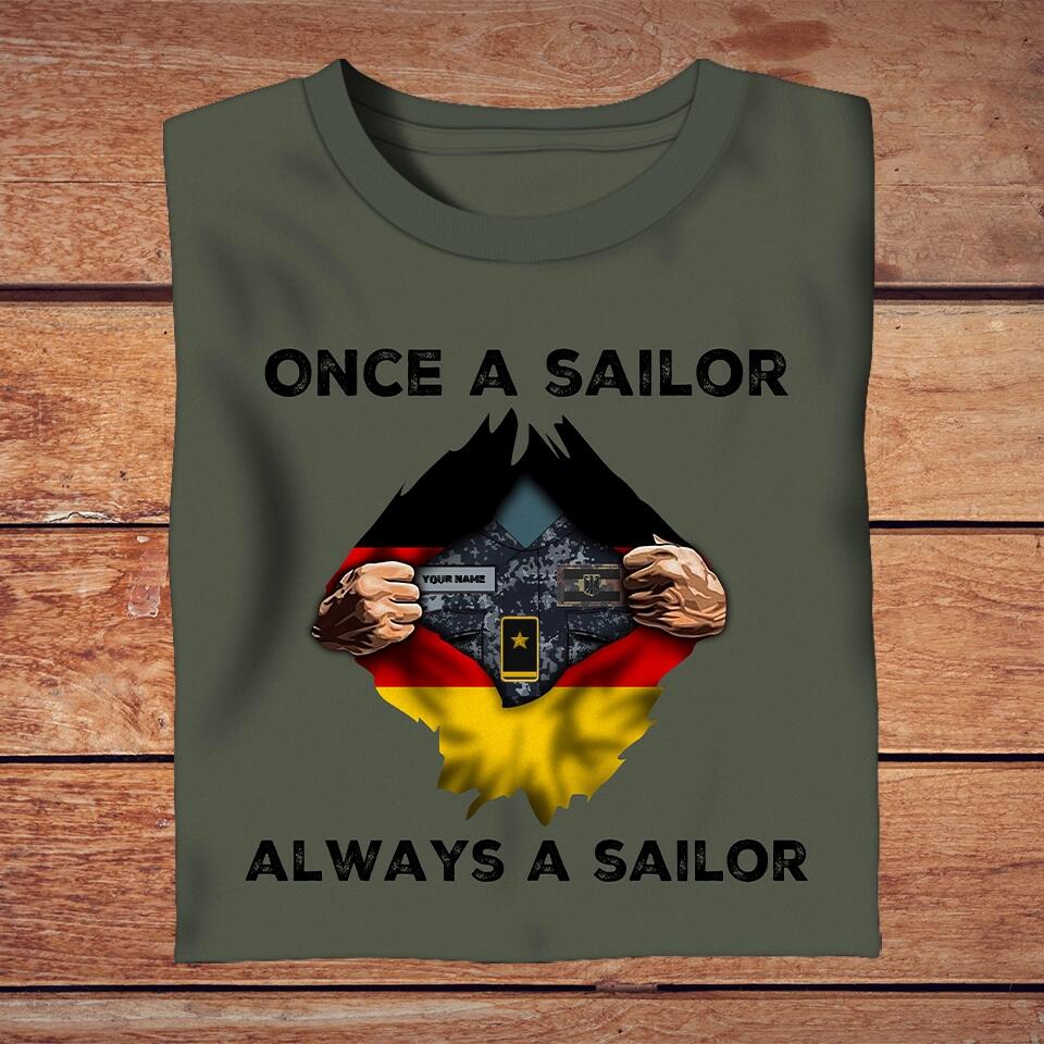 T-shirt personnalisé avec camouflage de soldat/vétéran allemand avec nom et grade - Always A Soldier - 2002230001