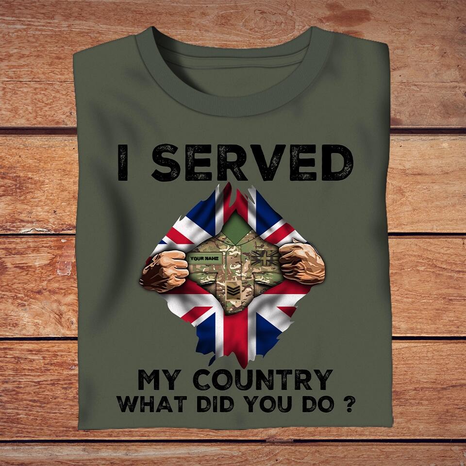 Personalized United Kingdom Solider/ Veteran Camo With Name And Rank T-Shirt - I Served My Country - 16453152