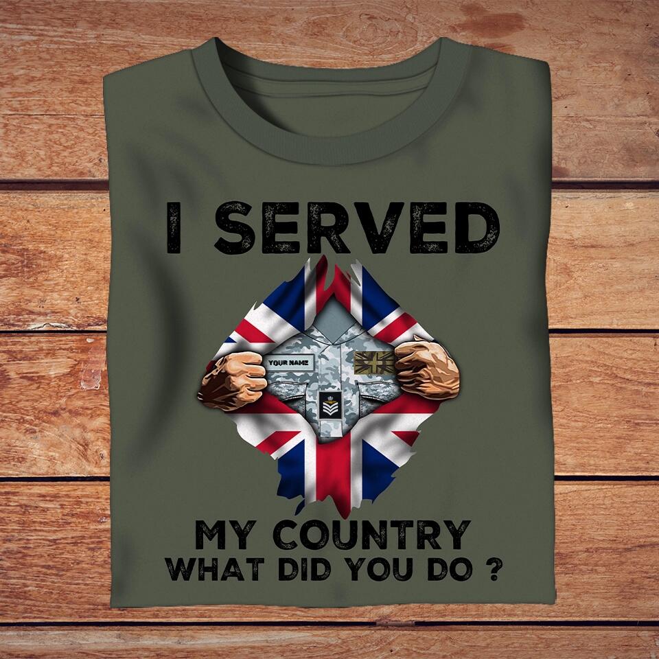 Personalized United Kingdom Solider/ Veteran Camo With Name And Rank T-Shirt - I Served My Country - 16453152