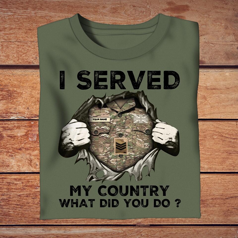 Personalized United Kingdom Solider/ Veteran Camo With Name And Rank T-Shirt - I Served My Country - 2002230002