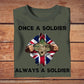 T-shirt personnalisé avec camouflage soldat/vétéran du Royaume-Uni avec nom et grade - Once A Soldier Always A Soldier - 2502230001