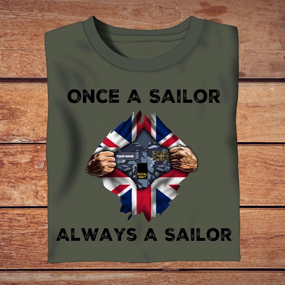 T-shirt personnalisé avec camouflage soldat/vétéran du Royaume-Uni avec nom et grade - Once A Soldier Always A Soldier - 2502230001