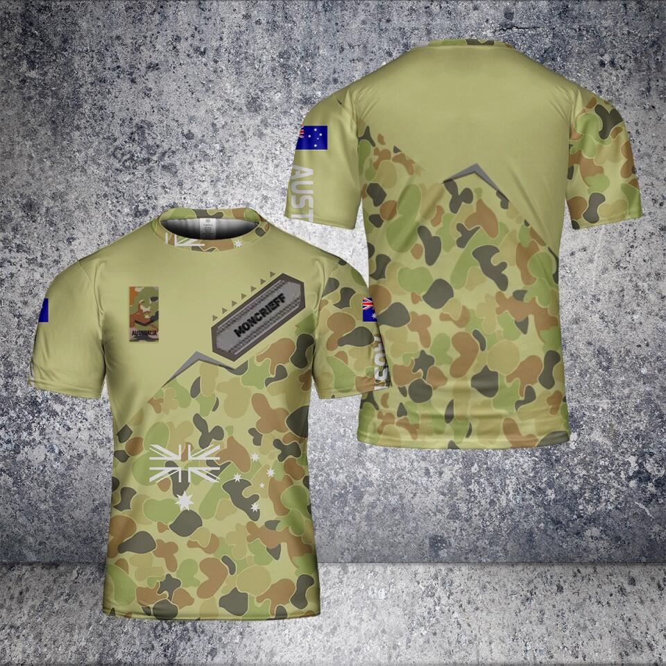 T-shirt personnalisé avec camouflage de soldat/vétéran australien avec nom et grade imprimé en 3D - 2101240003