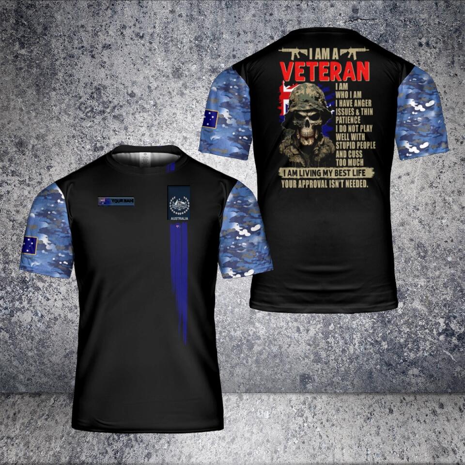 Personalisiertes T-Shirt für australische Soldaten/Veteranen im Camouflage-Stil mit Namen und Rang, 3D-Druck – 2101240002