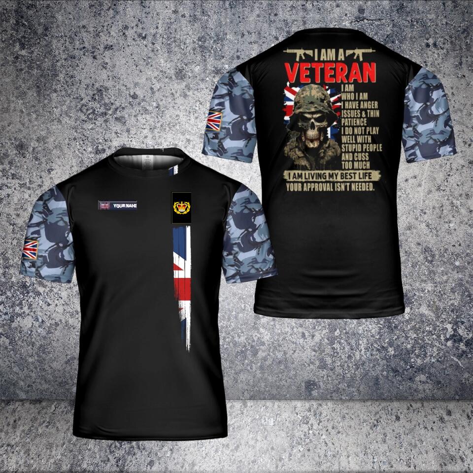 Personalisiertes T-Shirt für britische Soldaten/Veteranen im Camouflage-Stil mit Namen und Rang, 3D-Druck – 2702230001