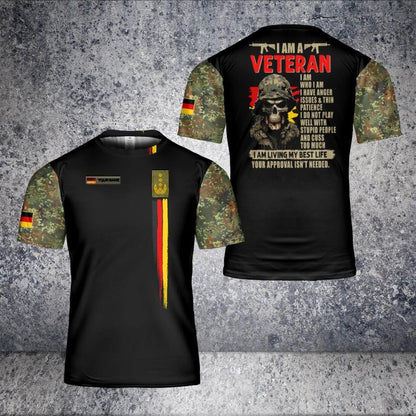 T-shirt personnalisé avec camouflage de soldat/vétéran allemand avec nom et grade imprimé en 3D - 2401240001