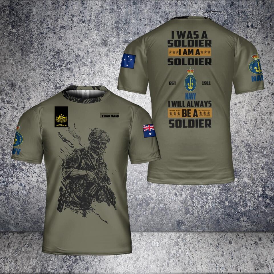 T-shirt personnalisé avec camouflage de soldat/vétéran australien avec nom et grade imprimé en 3D - 2101240001