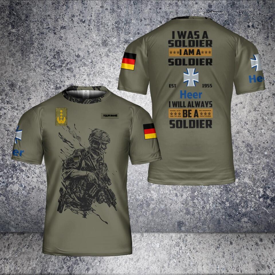 T-shirt personnalisé avec camouflage de soldat/vétéran allemand avec nom et grade imprimé en 3D - 0402240002