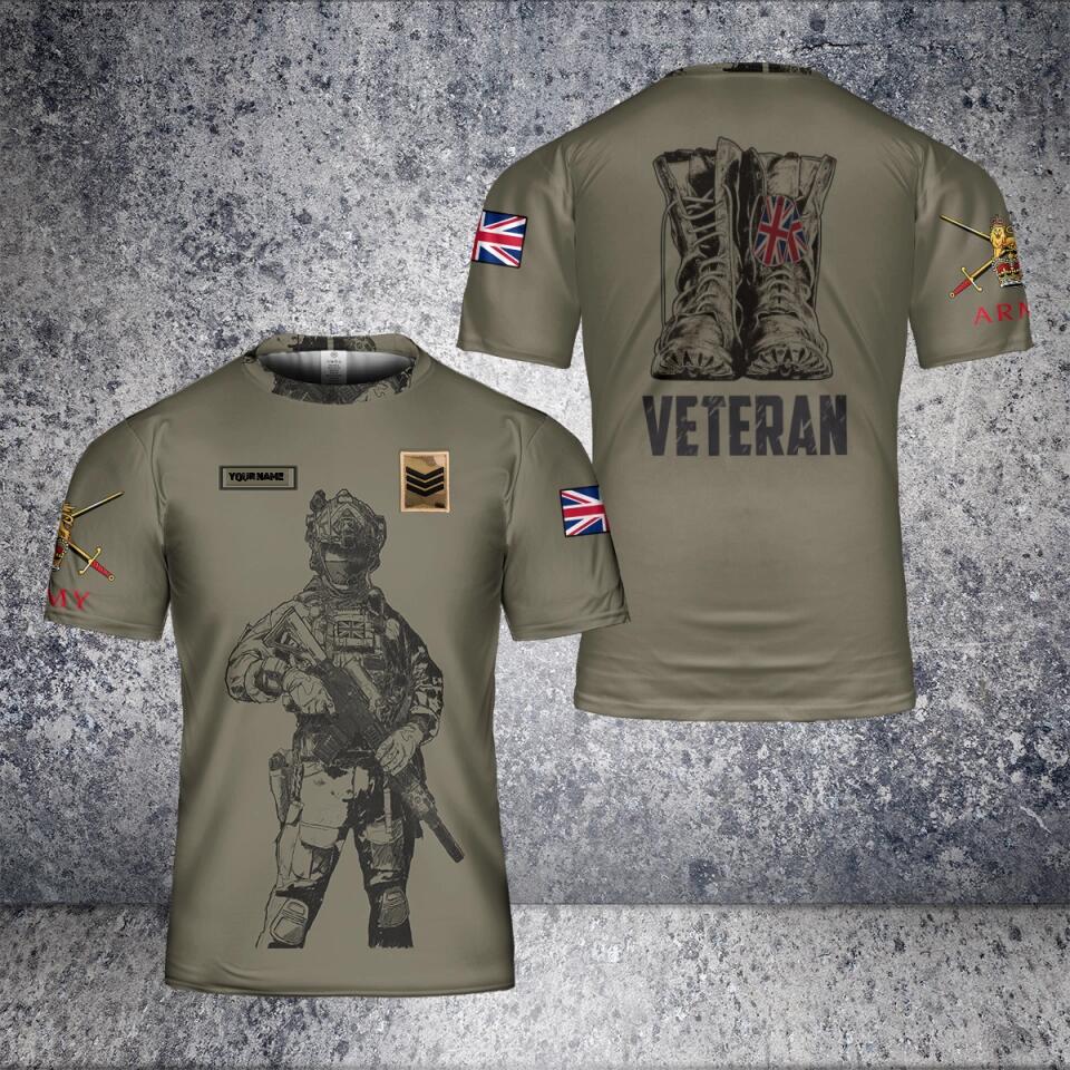 T-shirt personnalisé avec camouflage soldat/vétéran britannique avec nom et grade imprimé en 3D - 2601240001