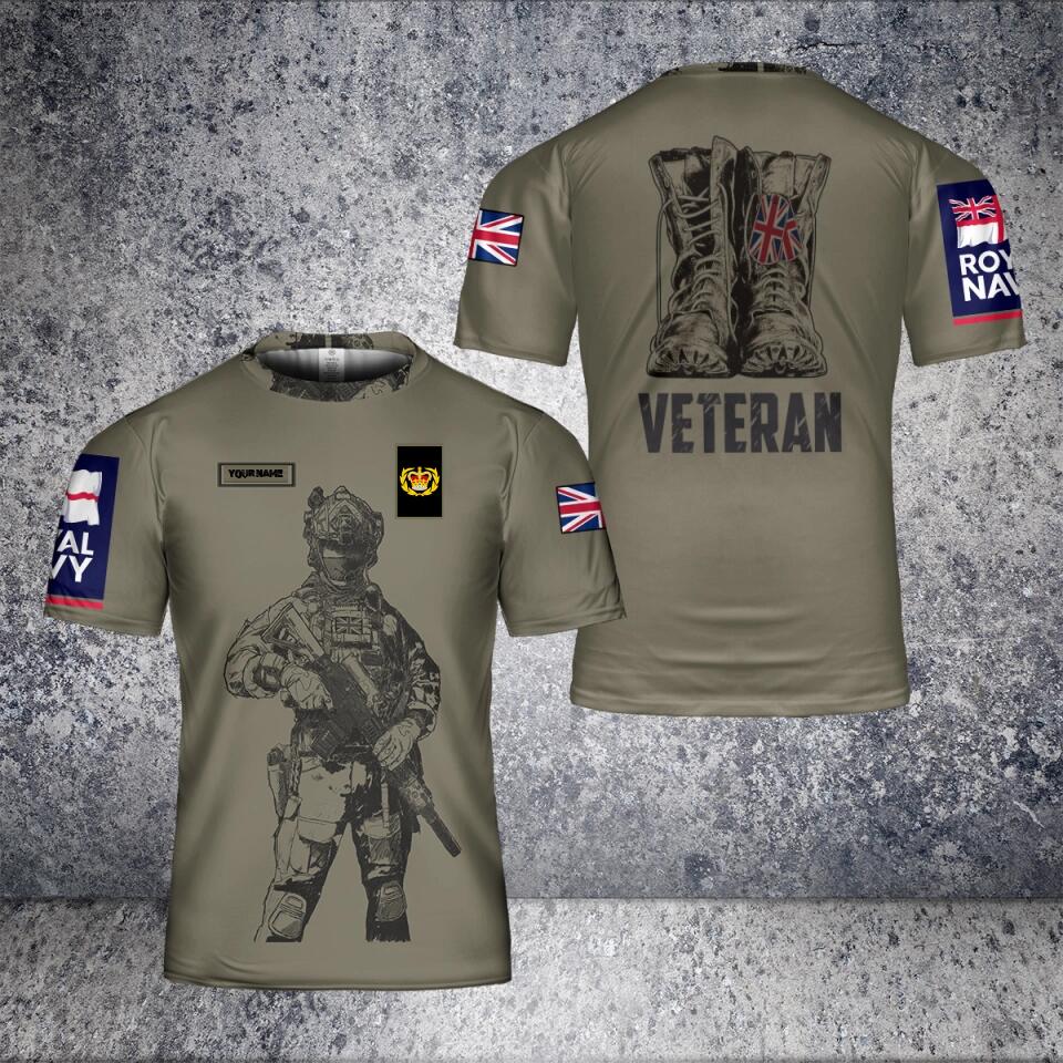 T-shirt personnalisé avec camouflage soldat/vétéran britannique avec nom et grade imprimé en 3D - 2601240001