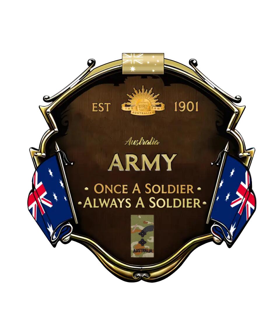 Personalized Rank Australian Soldier/Veterans Camo Cut Metal Sign - 1677628801