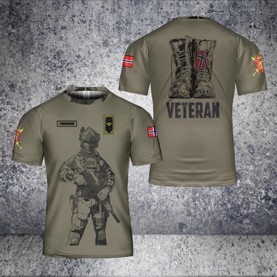 Personalisiertes T-Shirt mit Camouflage-Muster für norwegische Soldaten/Veteranen mit Namen und Rang, 3D-Druck – 1701240002