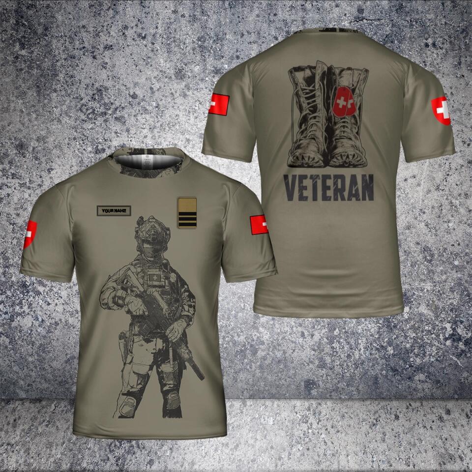 T-shirt personnalisé avec camouflage soldat suisse/vétéran avec nom et grade imprimé en 3D - 2301240001