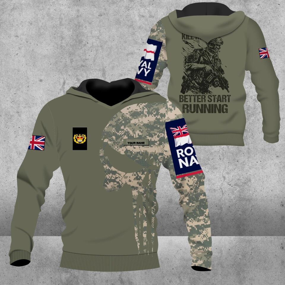 Sweat à capuche personnalisé avec camouflage soldat/vétéran britannique avec nom et grade imprimé en 3D - 0103230001