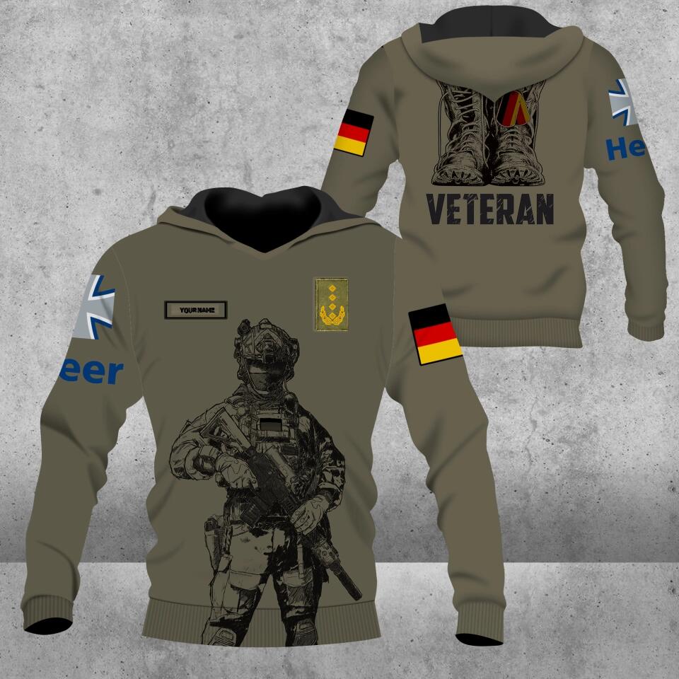 Personalisierter Kapuzenpullover mit 3D-Druck für deutsche Soldaten/Veteranen im Camouflage-Muster mit Namen und Rang – 0103230002