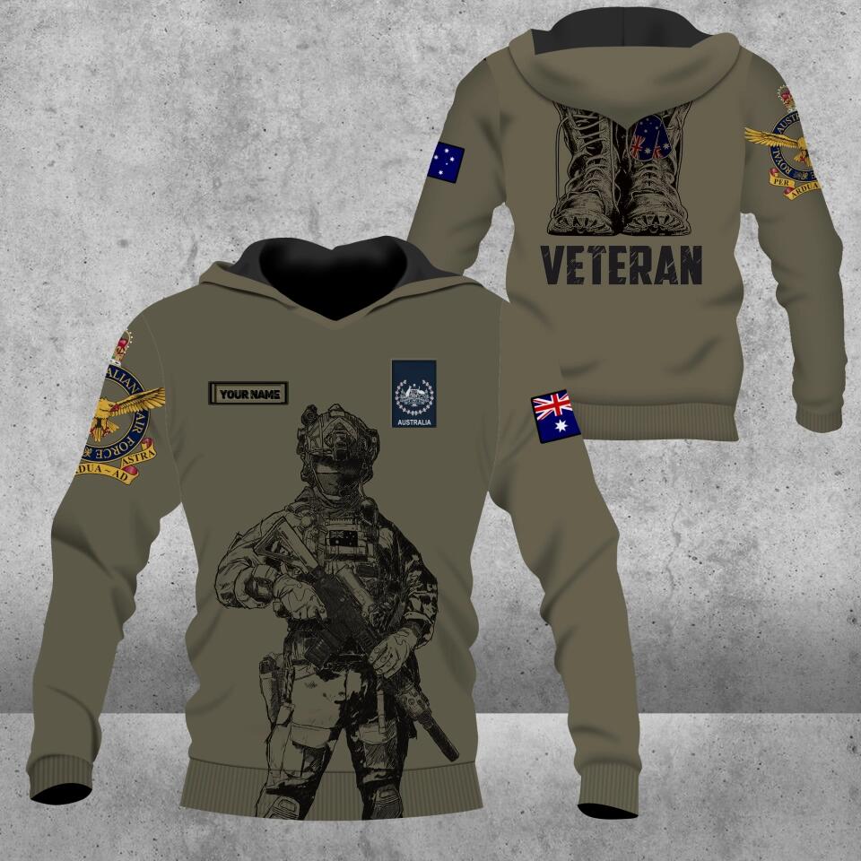 Personalisierter Kapuzenpullover mit Camouflage-Muster für australische Soldaten/Veteranen mit Namen und Rang, 3D-Druck – 1677628801