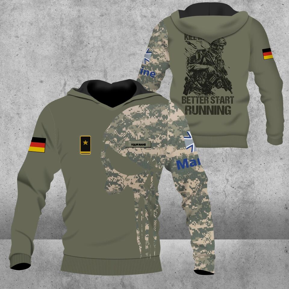 Sweat à capuche personnalisé avec camouflage soldat/vétéran allemand avec nom et grade imprimé en 3D - 0103230001