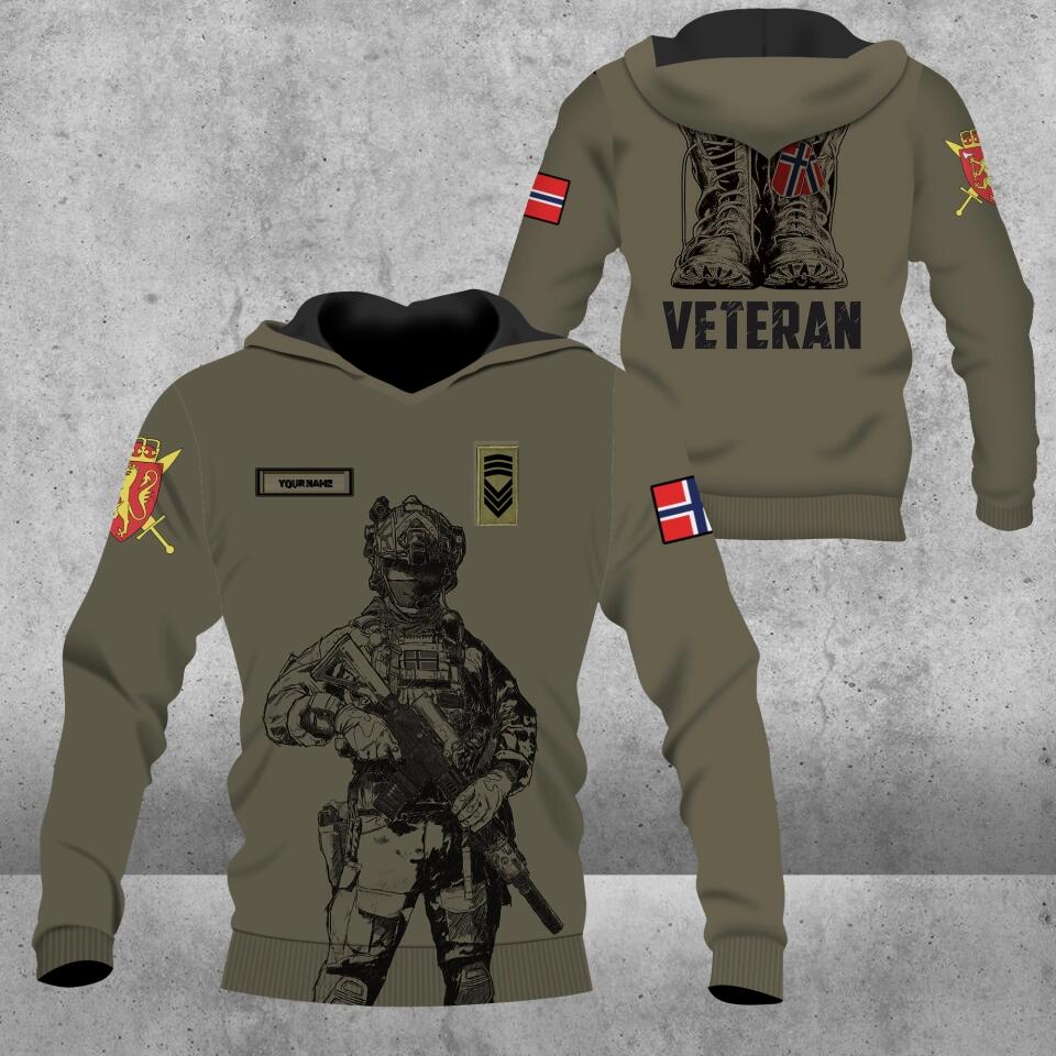 Personalisierter Kapuzenpullover mit Camouflage-Muster für norwegische Soldaten/Veteranen mit Namen und Rang, 3D-Druck – 0103230002