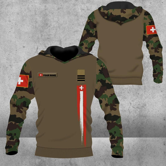 Sweat à capuche personnalisé avec camouflage soldat/vétéran suisse avec nom et grade imprimé en 3D - 0103230001