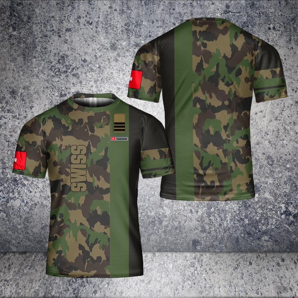 T-shirt personnalisé avec camouflage soldat suisse/vétéran avec nom et grade imprimé en 3D - 2401240002