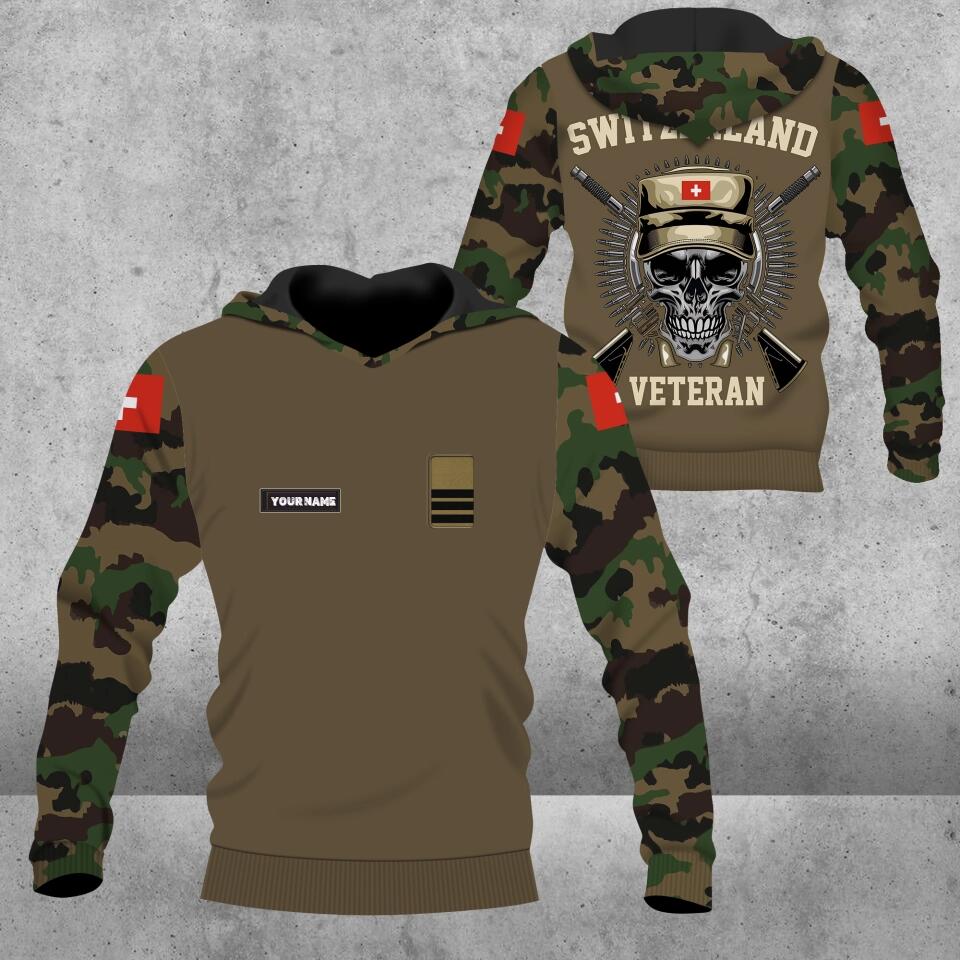 Personalized Swiss Soldier/ Veteran Camo With Name And Rank Hoodie 3D Printed - 0501230001