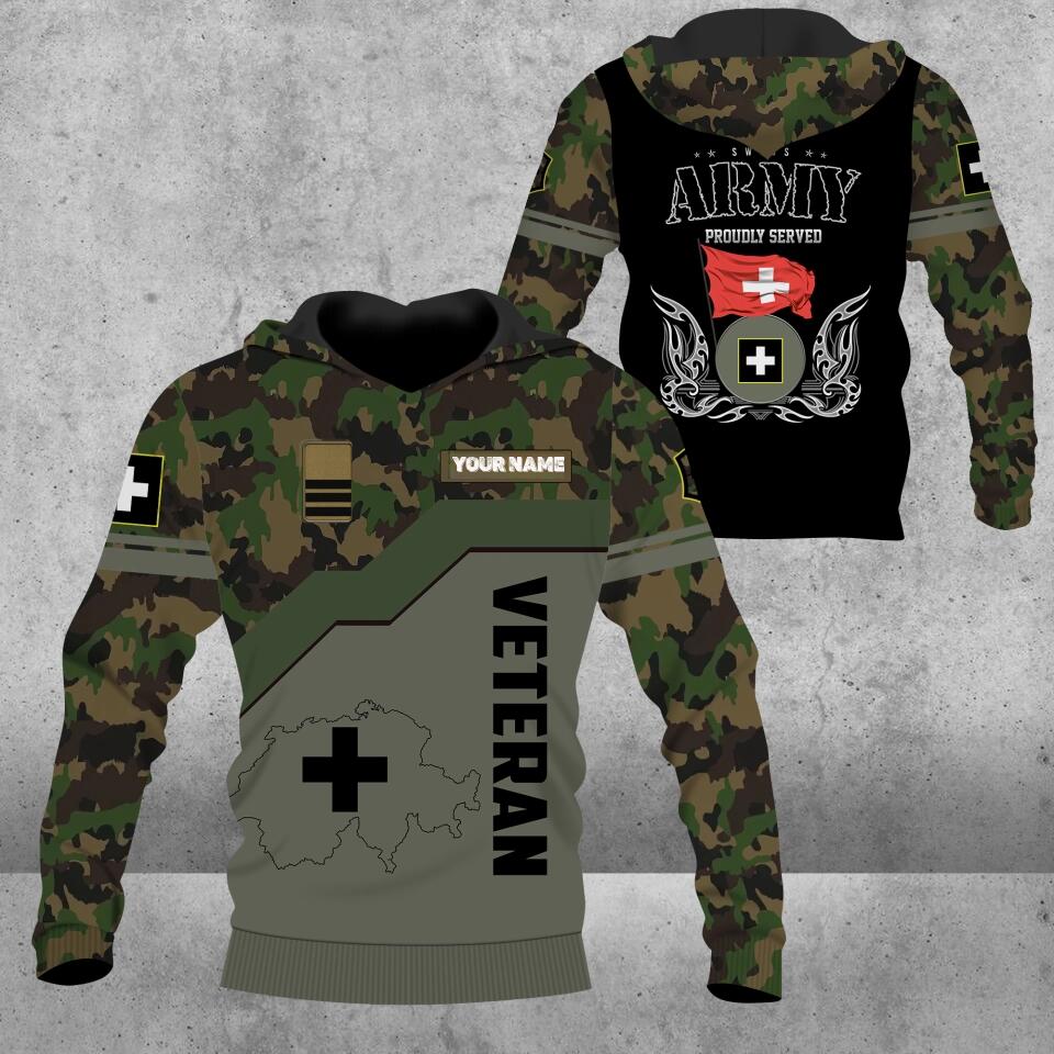 Personalisierter Kapuzenpullover mit Schweizer Soldaten-/Veteranen-Tarnmuster und Namen und Rang, 3D-Druck – 0501230003