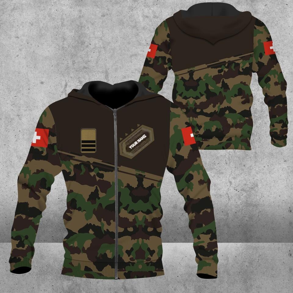 Personalized Swiss Soldier/ Veteran Camo With Name And Rank Hoodie 3D Printed - 1701230004