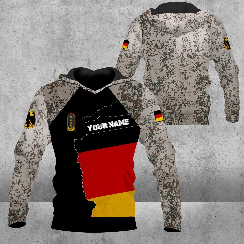 Personalisierter Kapuzenpullover mit Camouflage-Muster für deutsche Soldaten/Veteranen mit Namen und Rang, 3D-Druck – 1303230001