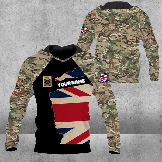 Sweat à capuche personnalisé avec camouflage soldat/vétéran britannique avec nom et grade imprimé en 3D - 1303230001