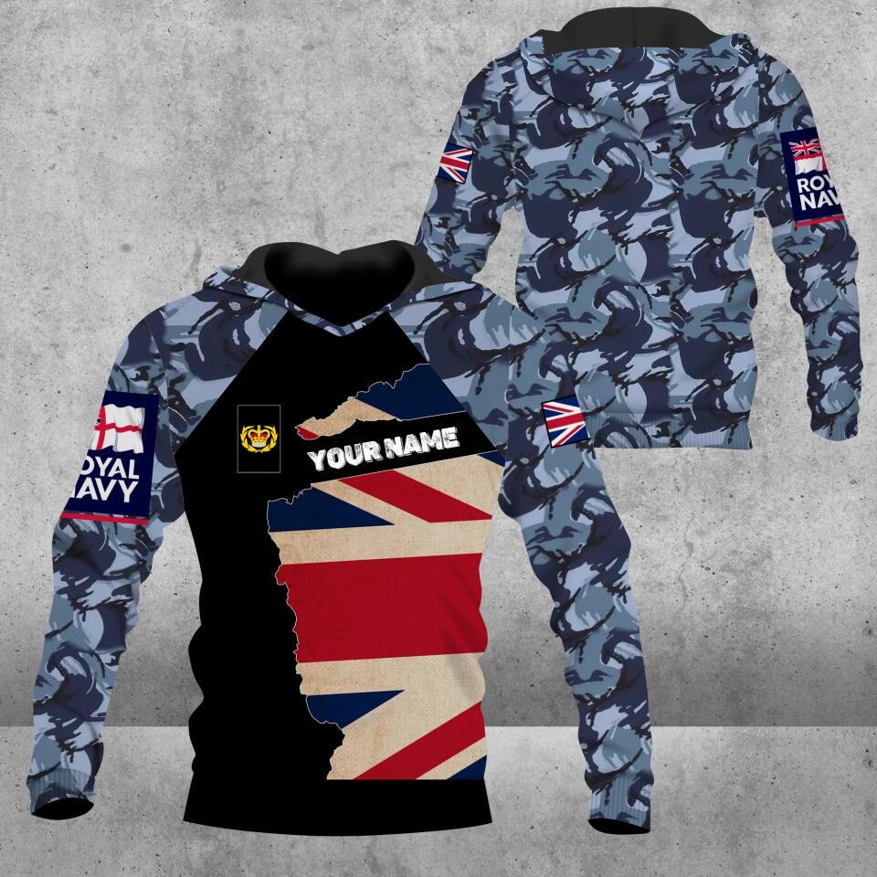 Sweat à capuche personnalisé avec camouflage soldat/vétéran britannique avec nom et grade imprimé en 3D - 1303230001