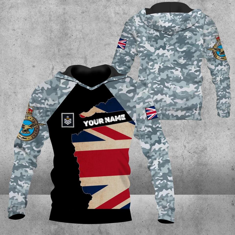 Personalisierter Kapuzenpullover mit Camouflage-Muster für britische Soldaten/Veteranen mit Namen und Rang, 3D-Druck – 1303230001