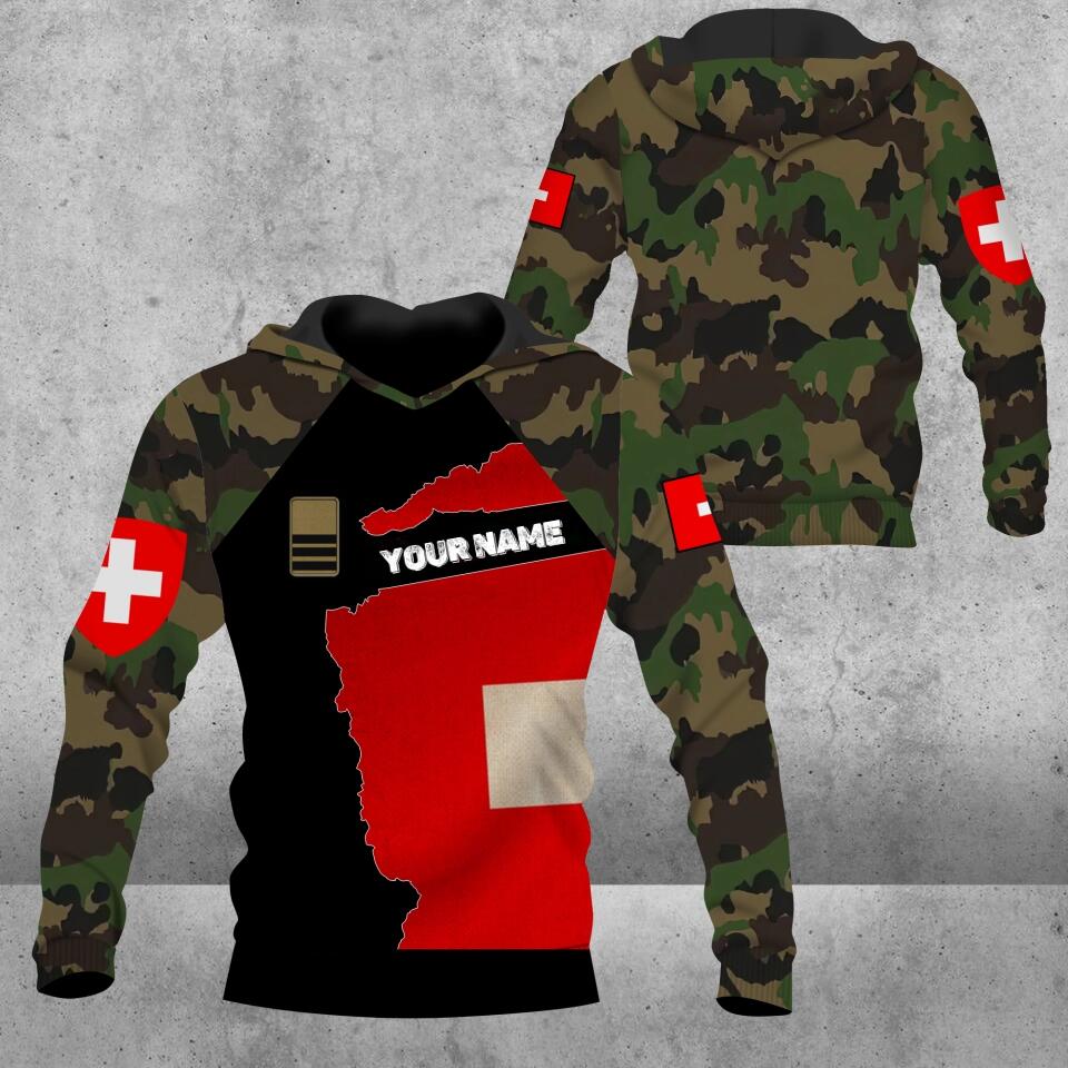 Personalisierter Kapuzenpullover mit Schweizer Soldaten-/Veteranen-Tarnmuster und Namen und Rang, 3D-Druck – 1303230001