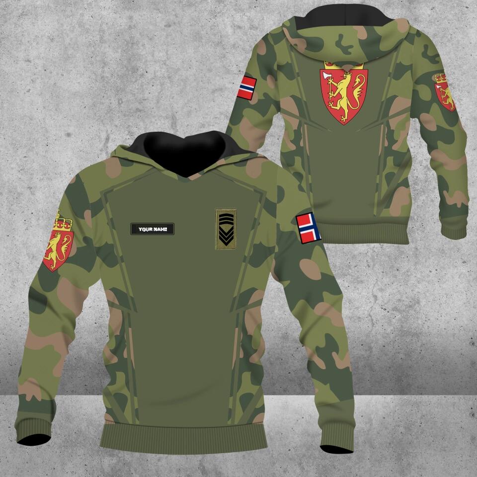 Personalisierter Kapuzenpullover mit Camouflage-Muster für norwegische Soldaten/Veteranen mit Namen und Rang, 3D-Druck – 1403230001