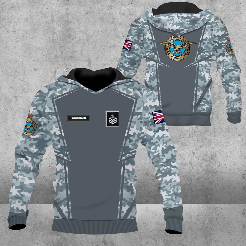 Sweat à capuche personnalisé avec camouflage soldat/vétéran britannique avec nom et grade imprimé en 3D - 1403230001