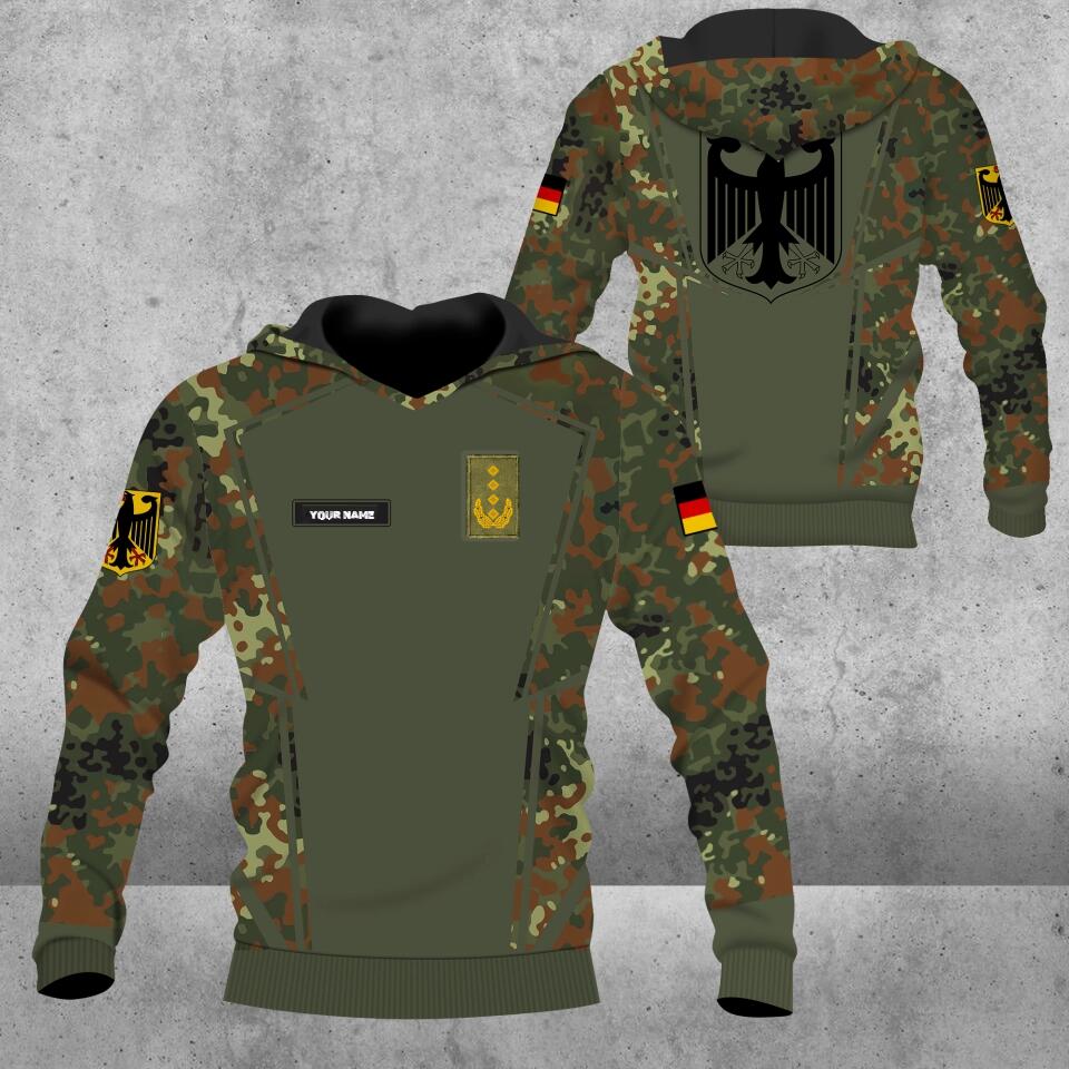 Sweat à capuche personnalisé avec camouflage soldat/vétéran allemand avec nom et grade imprimé en 3D - 1403230001