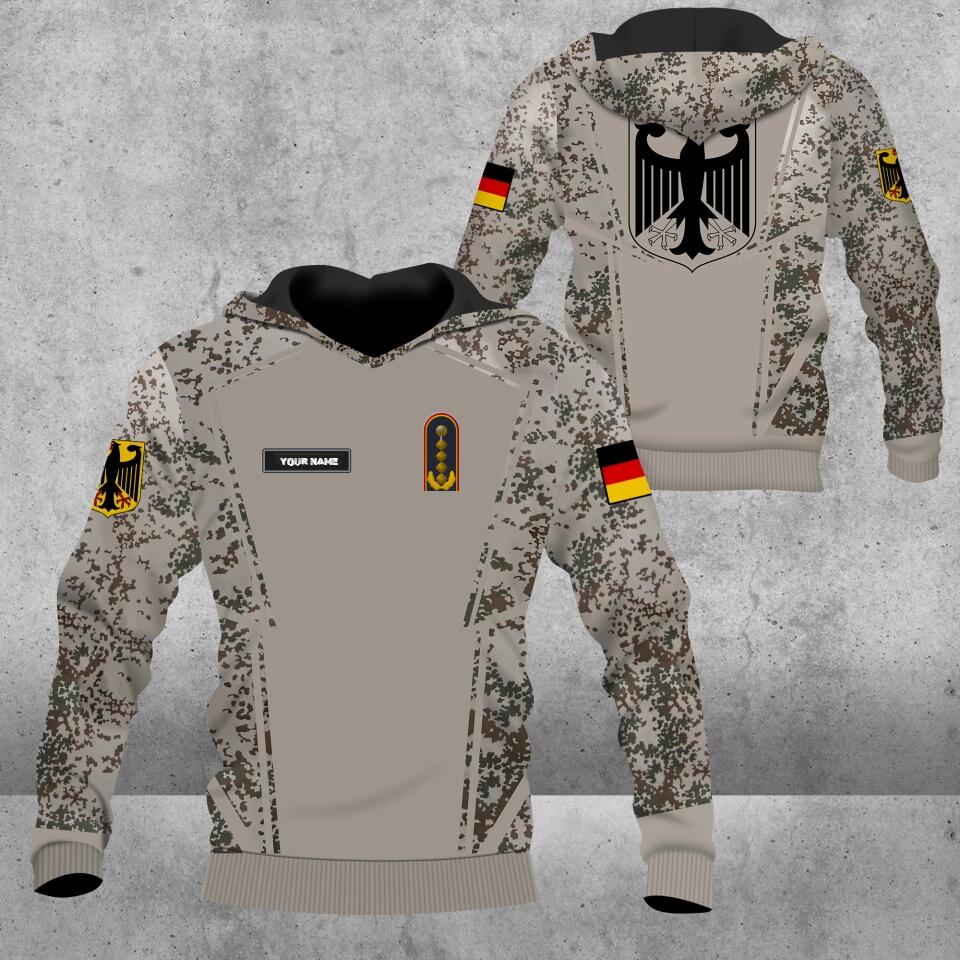 Personalisierter Kapuzenpullover mit Camouflage-Muster für deutsche Soldaten/Veteranen mit Namen und Rang, 3D-Druck – 1403230001